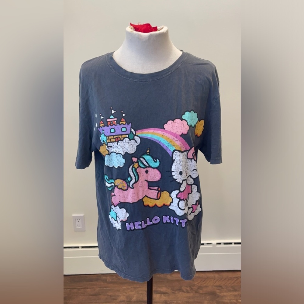 Zara Hello Kitty Unicorn Washed Gray Shirt  | Hello Kitty Tshirt | size Small